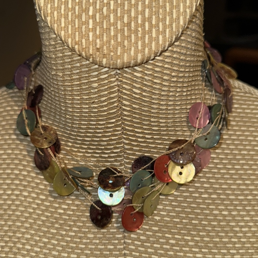 Multicolor Shell Disc Statement Necklace - image 4